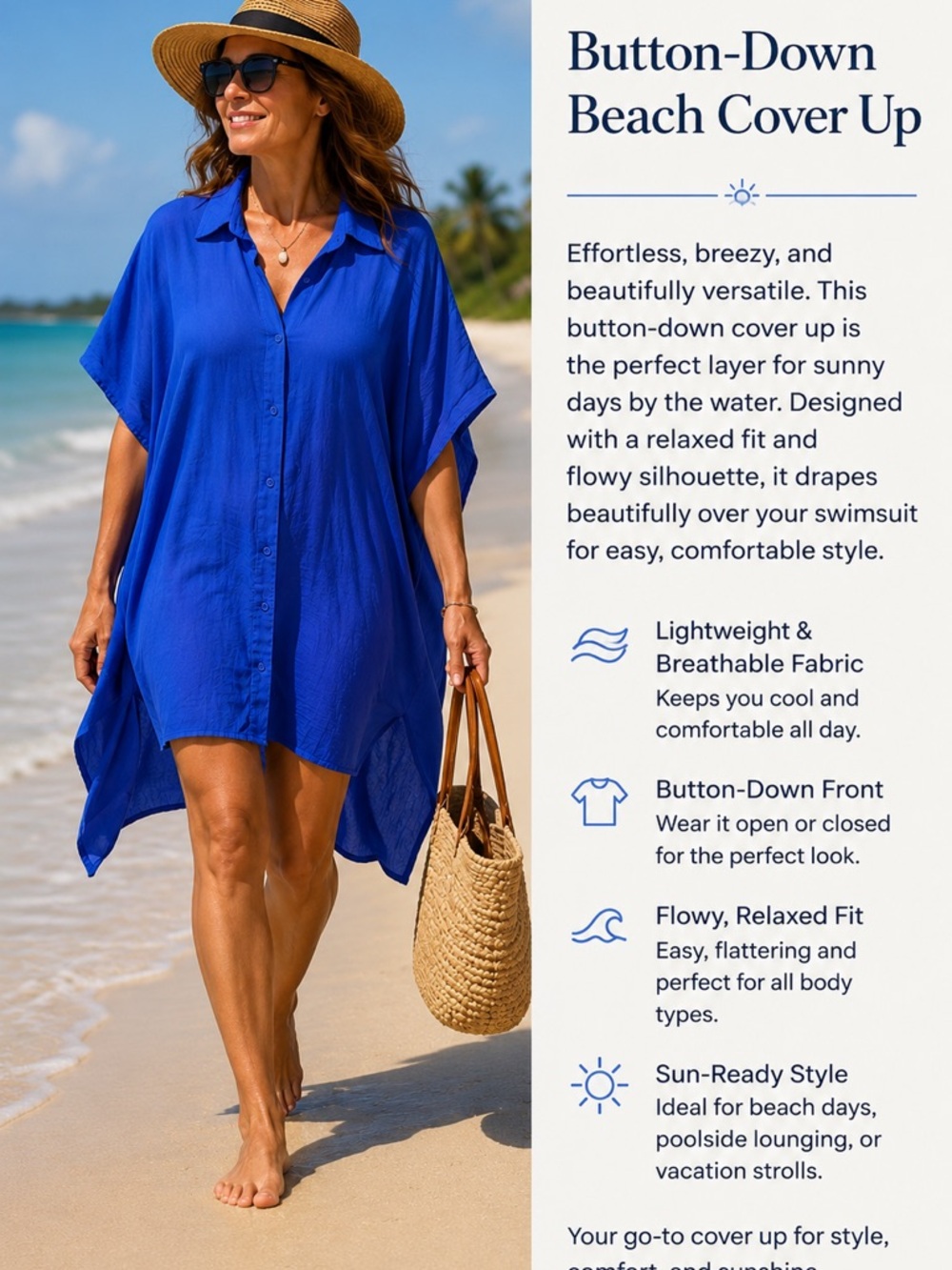 Button-Down Royal Blue Beach Cover Up